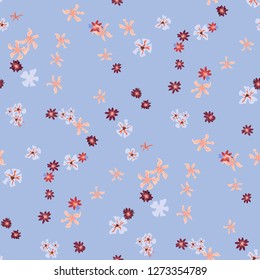 Small Floral Seamless Texture with Cute Wild Flowers. Girlie Rapport for Print, Linen, Fabric in Trendy Country Style. Colorful Seamless Pattern with Tiny Flowers. Vector Background