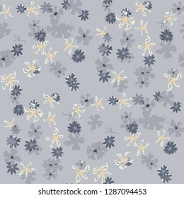Small Floral Seamless Texture with Cute Wild Flowers. Girlie Rapport for Wallpaper, Dress, Underwear in Trendy Country Style. Colorful Seamless Pattern with Tiny Flowers. Vector Background