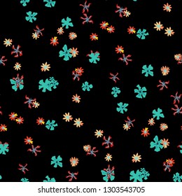 Small Floral Seamless Texture with Cute Wild Flowers. Feminine Rapport for Print, Linen, Fabric in Trendy Liberty Style. Colorful Seamless Pattern with Tiny Flowers. Vector Background