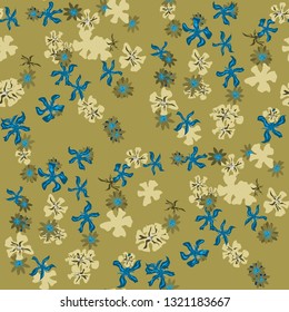 Small Floral Seamless Texture with Cute Wild Flowers. Feminine Rapport for Print, Linen, Fabric in Trendy Liberty Style. Colorful Seamless Pattern with Tiny Flowers. Vector Background