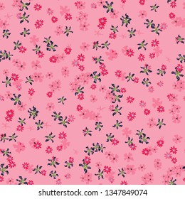 Small Floral Seamless Texture with Cute Wild Flowers. Feminine Rapport for Wallpaper, Linen, Chintz in Trendy Liberty Style. Colorful Seamless Pattern with Tiny Flowers. Vector Background