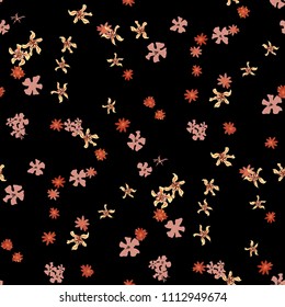 Small Floral Seamless Texture with Delicate Wild Flowers. Girlie Rapport for Print, Linen, Chintz in Trendy Country Style. Colorful Seamless Pattern with Tiny Flowers. Vector Background