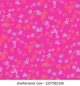 Small Floral Seamless Texture with Delicate Wild Flowers. Girlie Rapport for Print, Linen, Fabric in Trendy Country Style. Colorful Seamless Pattern with Tiny Flowers. Vector Background