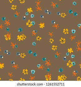 Small Floral Seamless Texture with Delicate Wild Flowers. Girlie Rapport for Cloth, Cotton, Underwear in Trendy Country Style. Colorful Seamless Pattern with Tiny Flowers. Vector Background