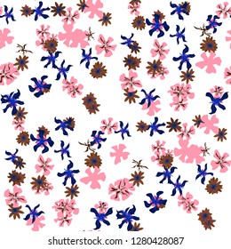 Small Floral Seamless Texture with Delicate Wild Flowers. Feminine Rapport for Print, Linen, Fabric in Trendy Liberty Style. Colorful Seamless Pattern with Tiny Flowers. Vector Background