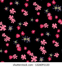Small Floral Seamless Texture with Delicate Wild Flowers. Feminine Rapport for Wallpaper, Dress, Underwear in Trendy Liberty Style. Colorful Seamless Pattern with Tiny Flowers. Vector Background