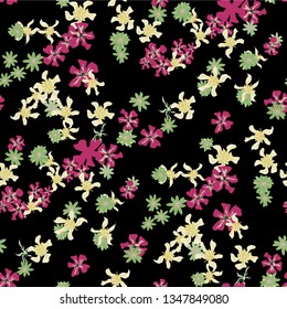 Small Floral Seamless Texture with Delicate Wild Flowers. Feminine Rapport for Cloth, Dress, Underwear in Trendy Country Style. Colorful Seamless Pattern with Tiny Flowers. Vector Background