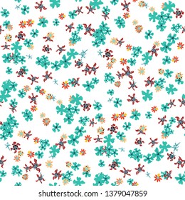 Small Floral Seamless Texture with Delicate Wild Flowers. Feminine Rapport for Linen, Textile, Fabric in Trendy Liberty Style. Colorful Seamless Pattern with Tiny Flowers. Vector Background