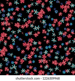 Small Floral Seamless Texture with Gentle Wild Flowers. Girlie Rapport for Cloth, Cotton, Underwear in Trendy Country Style. Colorful Seamless Pattern with Tiny Flowers. Vector Background