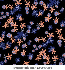 Small Floral Seamless Texture with Gentle Wild Flowers. Girlie Rapport for Print, Textile, Fabric in Trendy Liberty Style. Colorful Seamless Pattern with Tiny Flowers. Vector Background