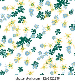 Small Floral Seamless Texture with Gentle Wild Flowers. Girlie Rapport for Wallpaper, Dress, Underwear in Trendy Liberty Style. Colorful Seamless Pattern with Tiny Flowers. Vector Background