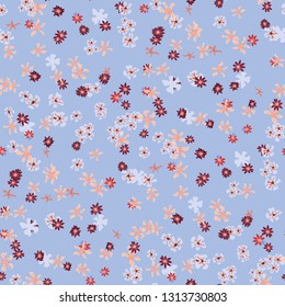 Small Floral Seamless Texture with Lovely Wild Flowers. Girlie Rapport for Cloth, Dress, Underwear in Trendy Country Style. Colorful Seamless Pattern with Tiny Flowers. Vector Background