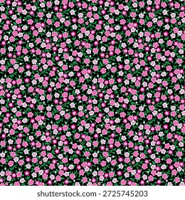 Kleine florale nahtlose Vektormuster Textildesign auf schwarzem Hintergrund