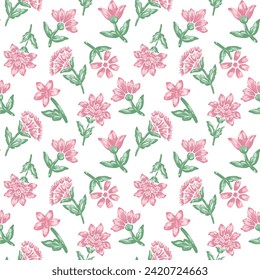 small flower block print hand painted floral ditsy flower repeat pattern vector file