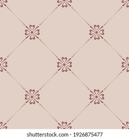 Small flower in diamond grid vector seamless pattern. Arabesque geometric simple symmetrical motif block printing. Indian floral elegant oriental style design. Oriental frieze background. 