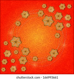 Small Flower in the Middle of the Invitation Card at Abstract Orange Background