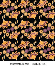 small flower paisley pattern with black background