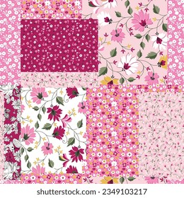 small flower patchwork pattern on pink background