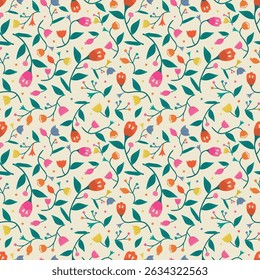 Small Flower Pattern. Modern cute floral art deco seamless pattern. Vector damask illustration with leaves. Decorative botanical background. Textile Geometric seamless flower pattern.