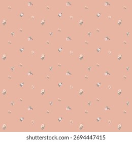 Pequeño patrón de flores sobre fondo de melocotón para bufanda, bandana o papel de regalo