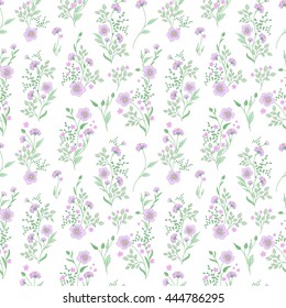 Small flower pattern. Vintage floral seamless background. Delicate lilac green on white background.