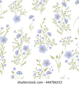Small flower pattern. Vintage floral seamless background. Delicate blue green on white background.