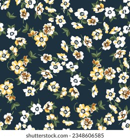 small flower seamless pattern navy background