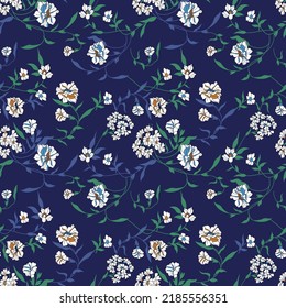 small flower seamless pattern on navy background