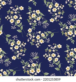 small flower seamless pattern on navy background
