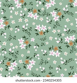small flower seamless pattern on green background