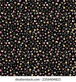 small flower seamless pattern on black background