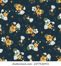 small flower seamless flower pattern on black background