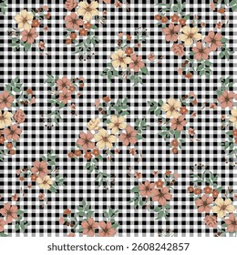 small flower seamless pattern on checks background