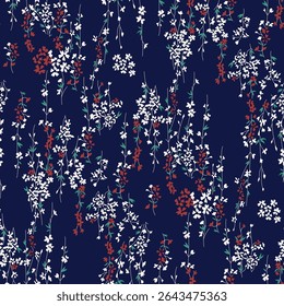small flower seamless pattern on navy background