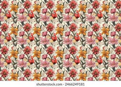 small flower seamless pattern ,pink flower in a vector form 