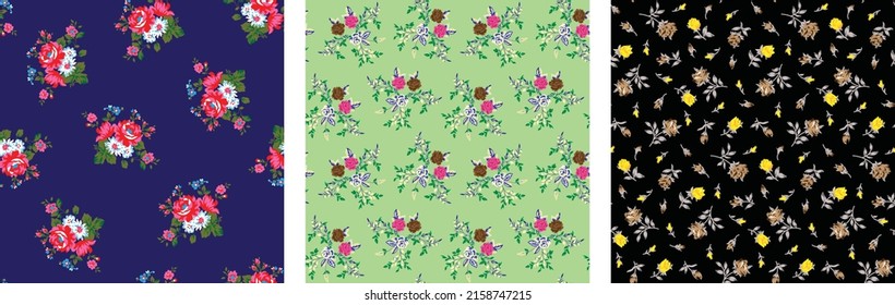 small flower seamless repeated pattern vector illustration collection set 