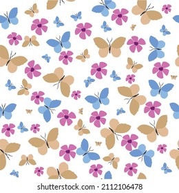 Small flowers and butterflies seamless pattern. Trendy illustrated vector pattern for corporate identity, stationery, packaging and wallpaper. Minimalistic floral background.