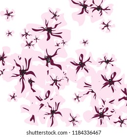 Small Flowers. Cute Little Violets on White Background. Vector Texture for Banner, Card, Poster. Trendy Natural Ground in Vintage Style.