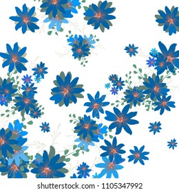 Small Flowers. Cute Tiny Daisies on White Background. Vector Texture for Print, Card, Poster. Trendy Natural Ground in Vintage Style.
