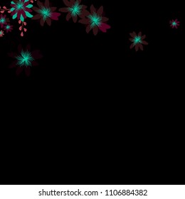 Small Flowers. Cute Tiny Daisies on Black Background. Vector Texture for Banner, Card, Poster. Trendy Natural Ground in Vintage Style.