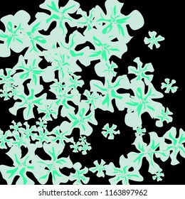 Small Flowers. Cute Tiny Violets on Black Background. Vector Texture for Banner, Card, Poster. Trendy Natural Ground in Vintage Style.