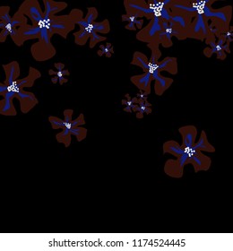Small Flowers. Cute Tiny Violets on Black Background. Vector Texture for Banner, Card, Poster. Trendy Natural Ground in Vintage Style.