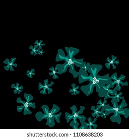 Small Flowers. Cute Small Violets on Black Background. Vector Texture for Print, Card, Poster. Trendy Natural Ground in Vintage Style.