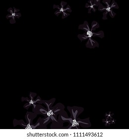 Small Flowers. Cute Small Violets on Black Background. Vector Texture for Banner, Card, Poster. Trendy Natural Ground in Vintage Style.