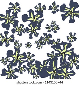 Small Flowers. Cute Small Violets on White Background. Vector Texture for Banner, Cover, Poster. Trendy Natural Ground in Vintage Style.