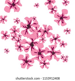 Small Flowers. Cute Small Violets on White Background. Vector Texture for Print, Card, Poster. Trendy Natural Ground in Vintage Style.