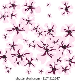 Small Flowers. Cute Small Violets on White Background. Vector Texture for Print, Card, Poster. Trendy Natural Ground in Vintage Style.