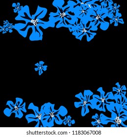 Small Flowers. Cute Small Violets on Black Background. Vector Texture for Banner, Card, Poster. Trendy Natural Ground in Vintage Style.