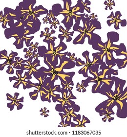 Small Flowers. Cute Small Violets on White Background. Vector Texture for Print, Card, Poster. Trendy Natural Ground in Vintage Style.