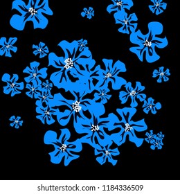 Small Flowers. Cute Small Violets on Black Background. Vector Texture for Banner, Cover, Print. Trendy Natural Ground in Vintage Style.